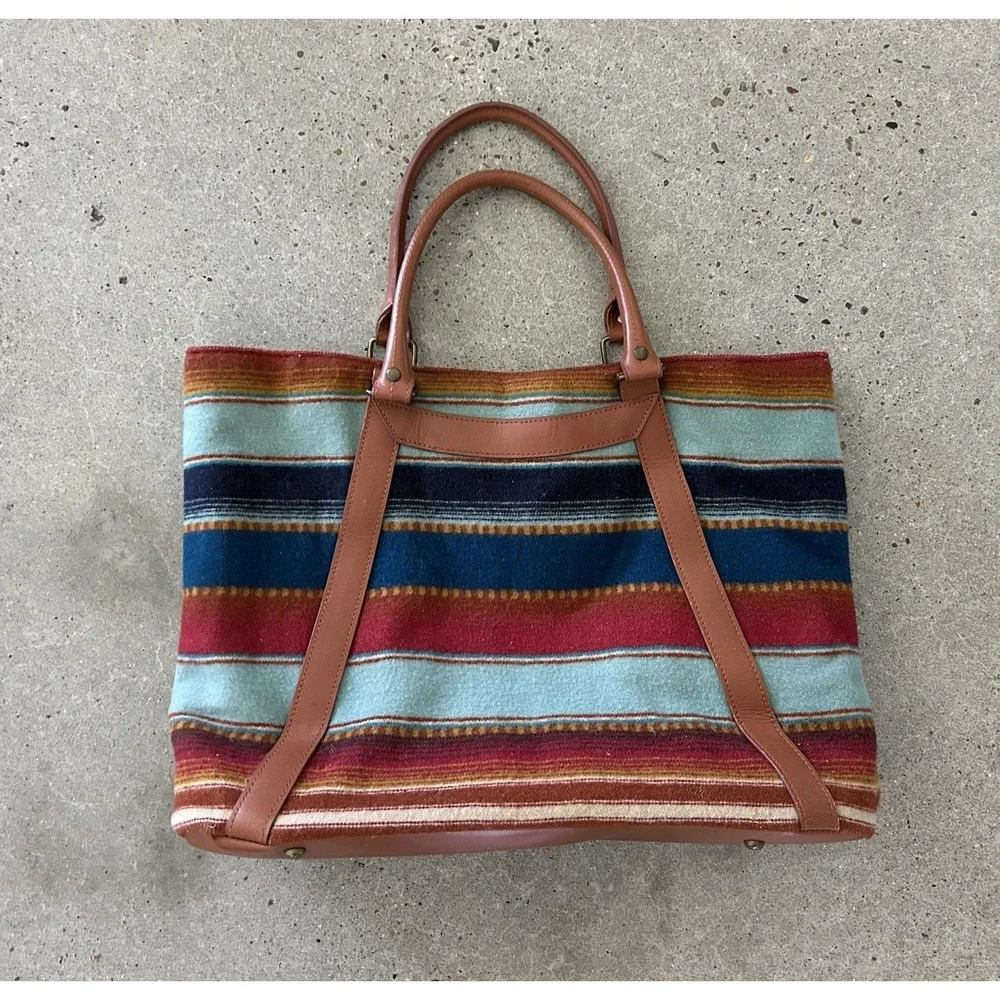 Pendleton Large Tote Bag Southwest Design Wool Leather As Is Damage